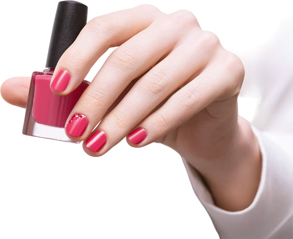 female hand with pink nail polish