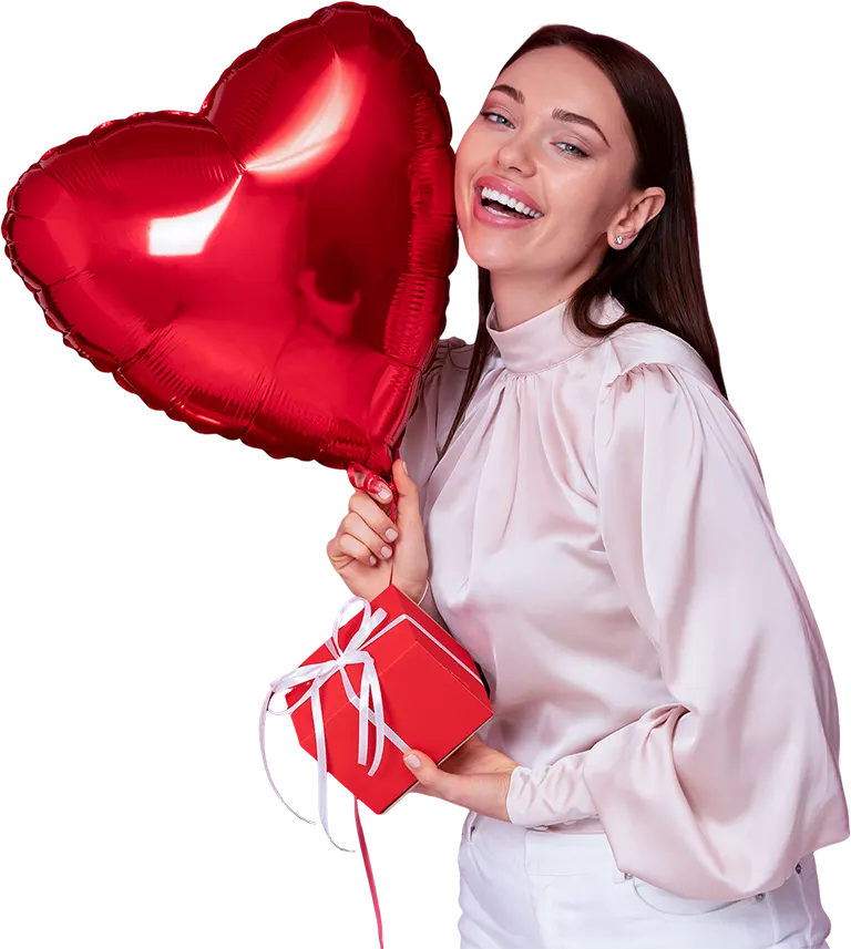 Valentine's lady with balloon and gift